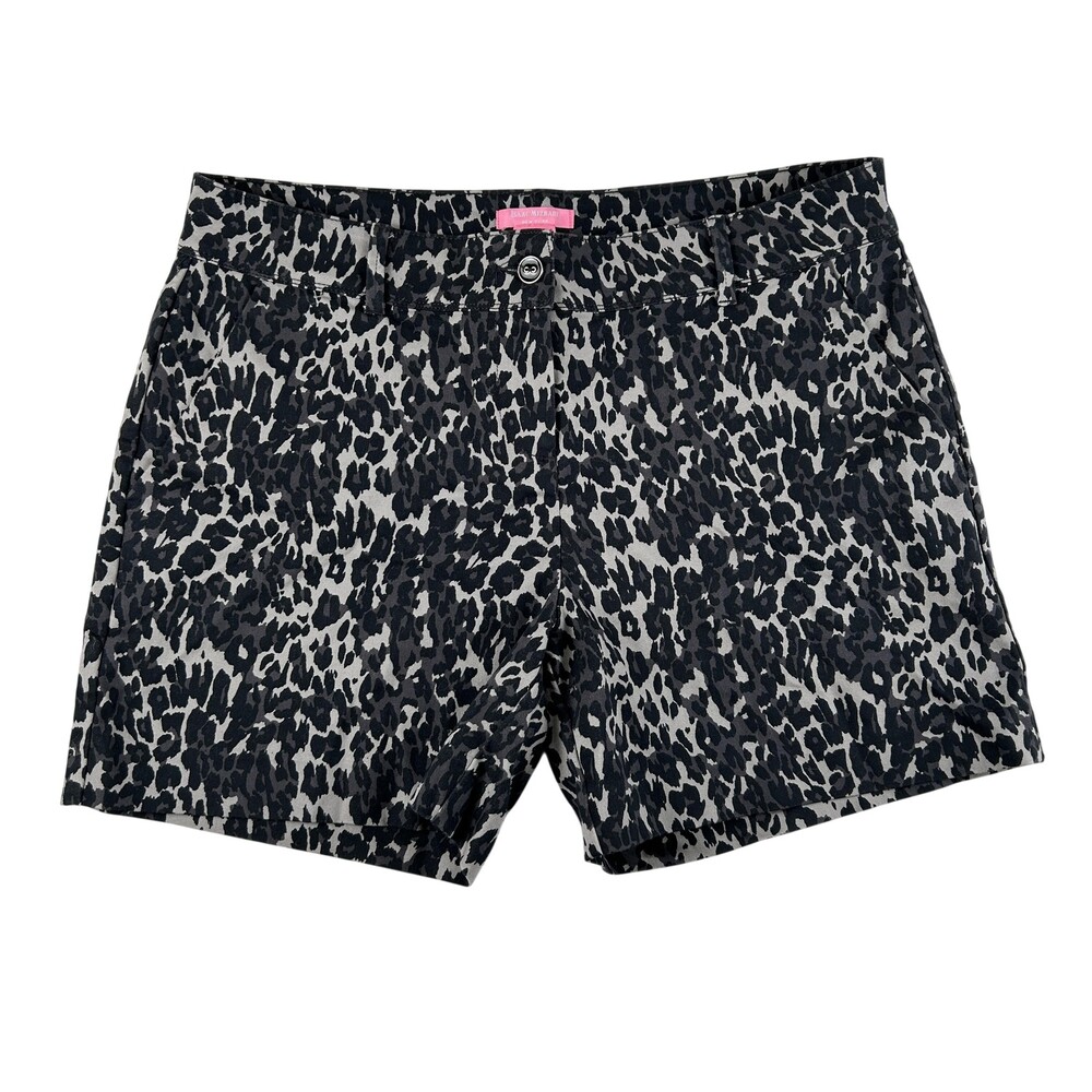 Isaac Mizrahi Shorts Womens Size 14 Black Leopard Print Chino Stretch Casual